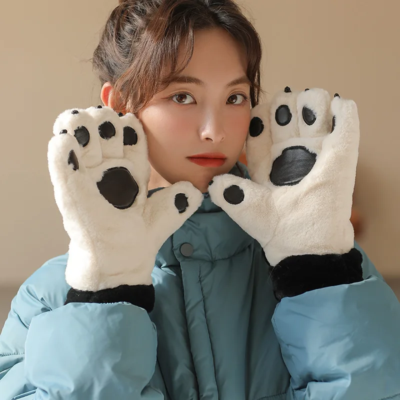 

Cute Cartoon Bear Claw Plush Gloves for Women's Winter Outdoor Cycling Gloves Warm Thickened Ski Gloves