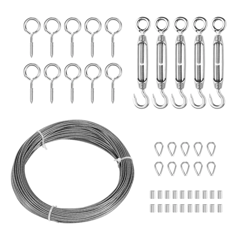 1Set Heavy Turnbuckle Cable Railing Kit 115Ft Wire Rope Hook And Eye Turnbuckle Kit Stainless Steel