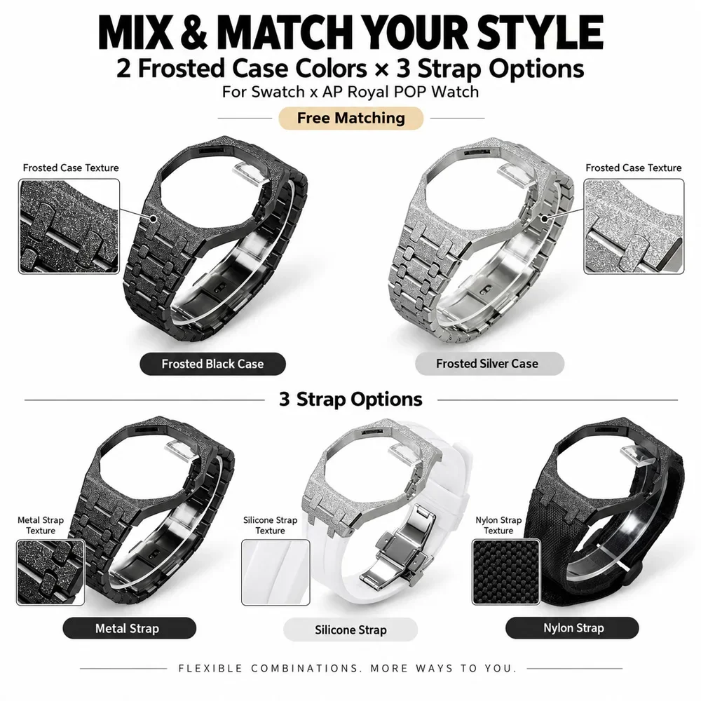 High-Quality Stainless Steel Watch Case And Silicone Strap Conversion Kit Fit For Swatch X Ap Royal Pop Pocket Watch MOD Parts