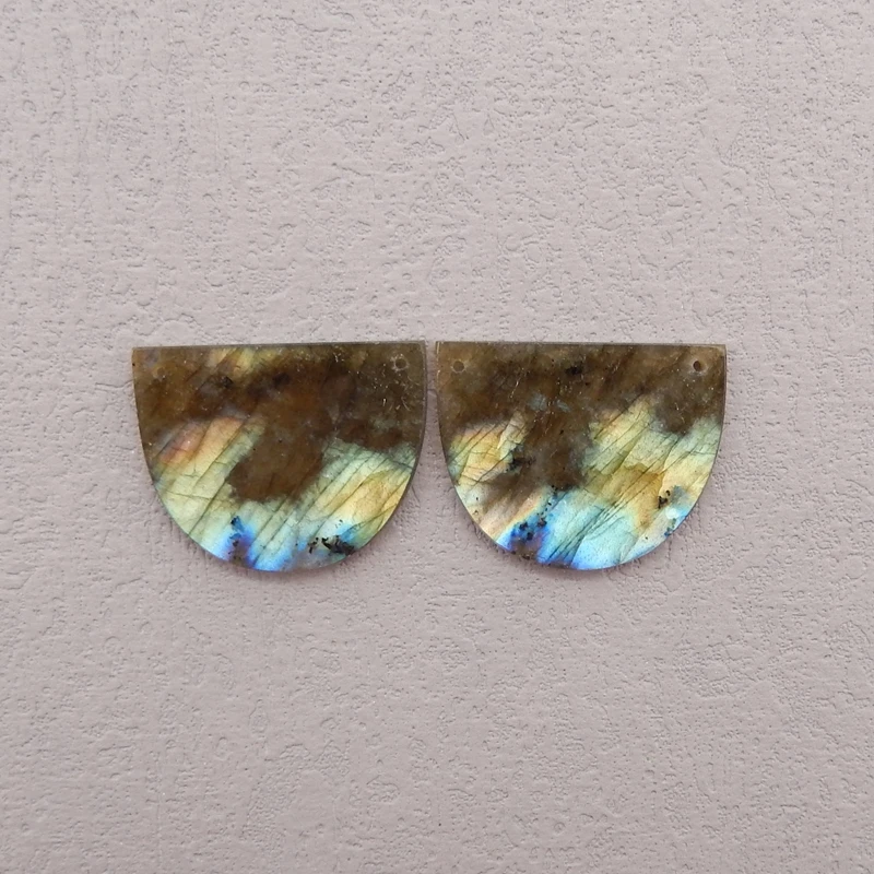 Handmade Jewelry Double Holes Earring Bead,Natural Stone Flashy Labradorite Earrings Accessories For Women 29x23x3mm 8g