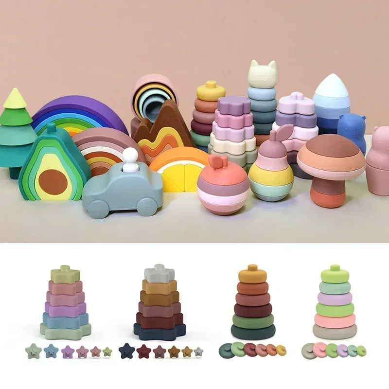 SIlicone Stacking Toy Quality Stacking Blocks Montessori Building Balance toy Educational toys