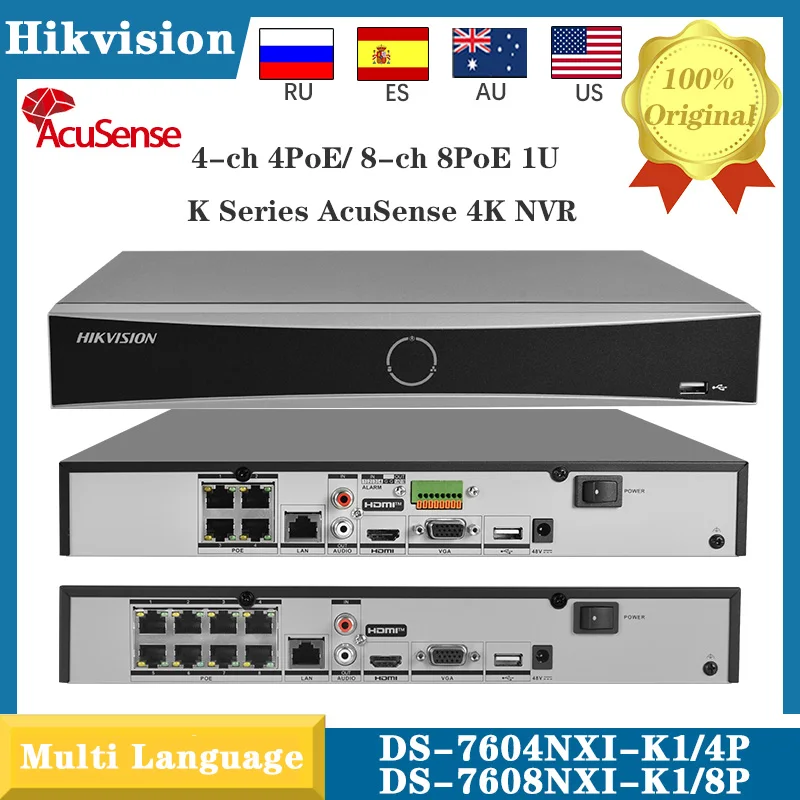 

Original Hikvision 4CH 4POE DS-7604NXI-K1/4P&DS-7608NXI-K1/8P 8CH 8POE 1SATA 4K Network Video Recorder Acusense NVR Surveillance
