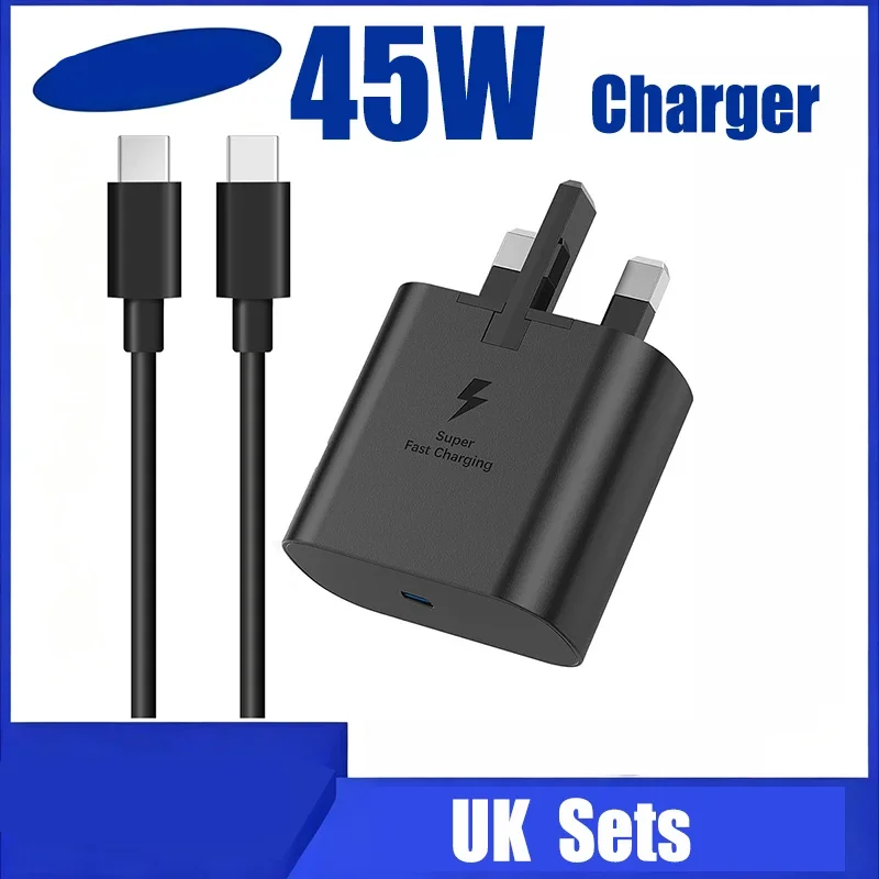 British standard charger For Samsung 45W PD USB-C Super Fast Charger UK Plug Adapter For Galaxy Z Flip Fold 6 5 S25 S23 Ultra