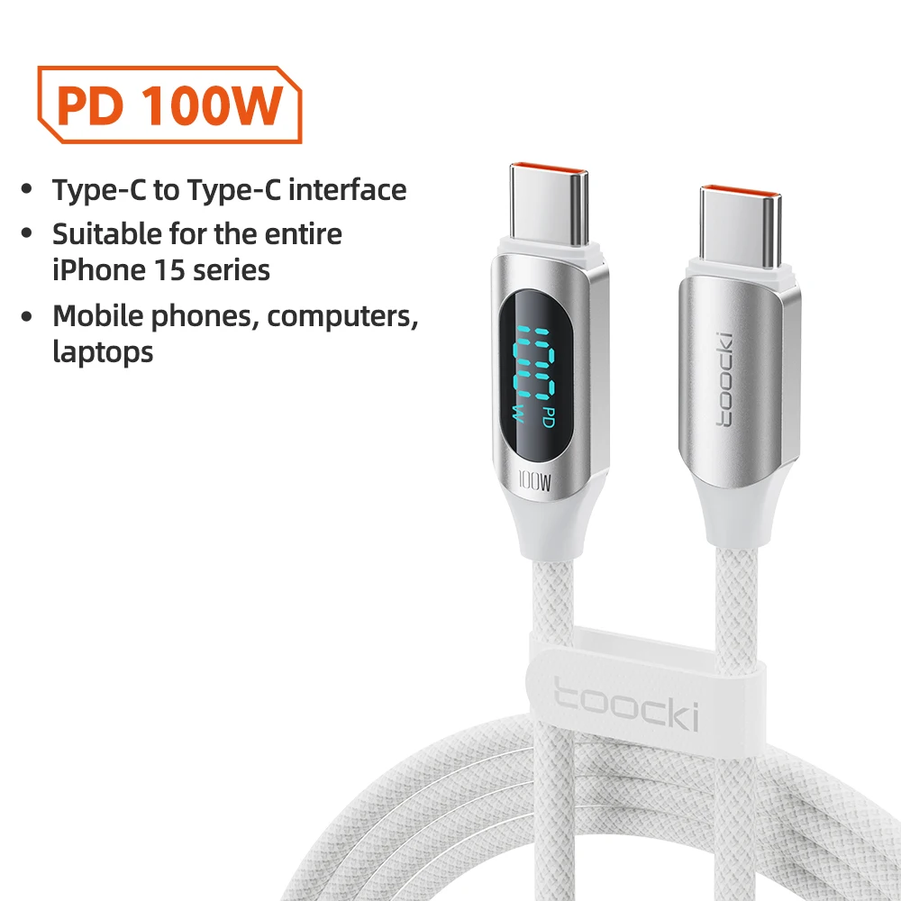 Toocki 100 W Display USB C auf USB C Kabel PD Schnellladekabel Typ C auf Typ C Kabel für Xiaomi Poco Samsung Huawei MacBook iPad