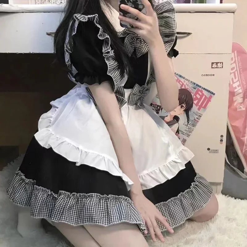 Frauen Dienst mädchen Outfit Anime langes Kleid schwarz und weiß Schürze Kleid Lolita Kleider Männer Café Kostüm Cosplay Kostüm