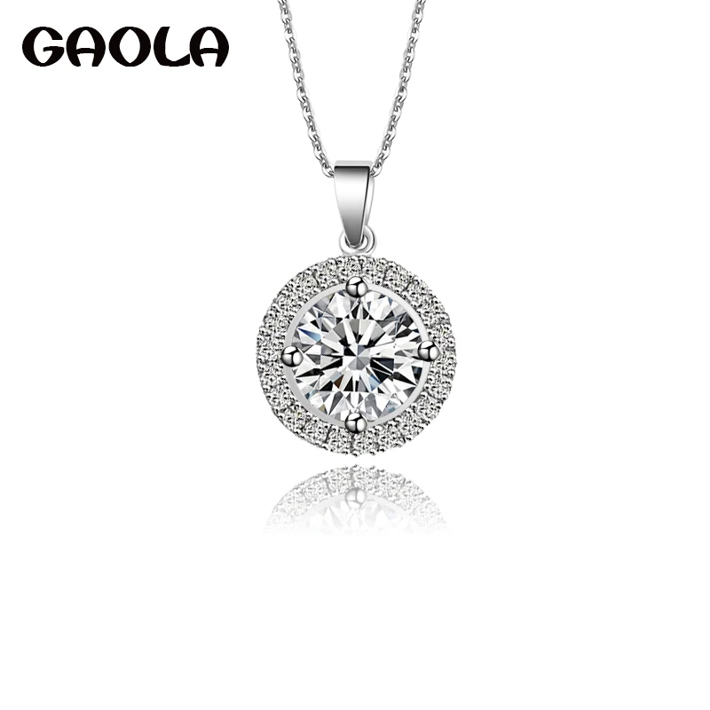 GAOLA New Crystal Wedding CZ Pendants Necklace Zirconia Necklace For Women Round Chain Necklaces GLD0511