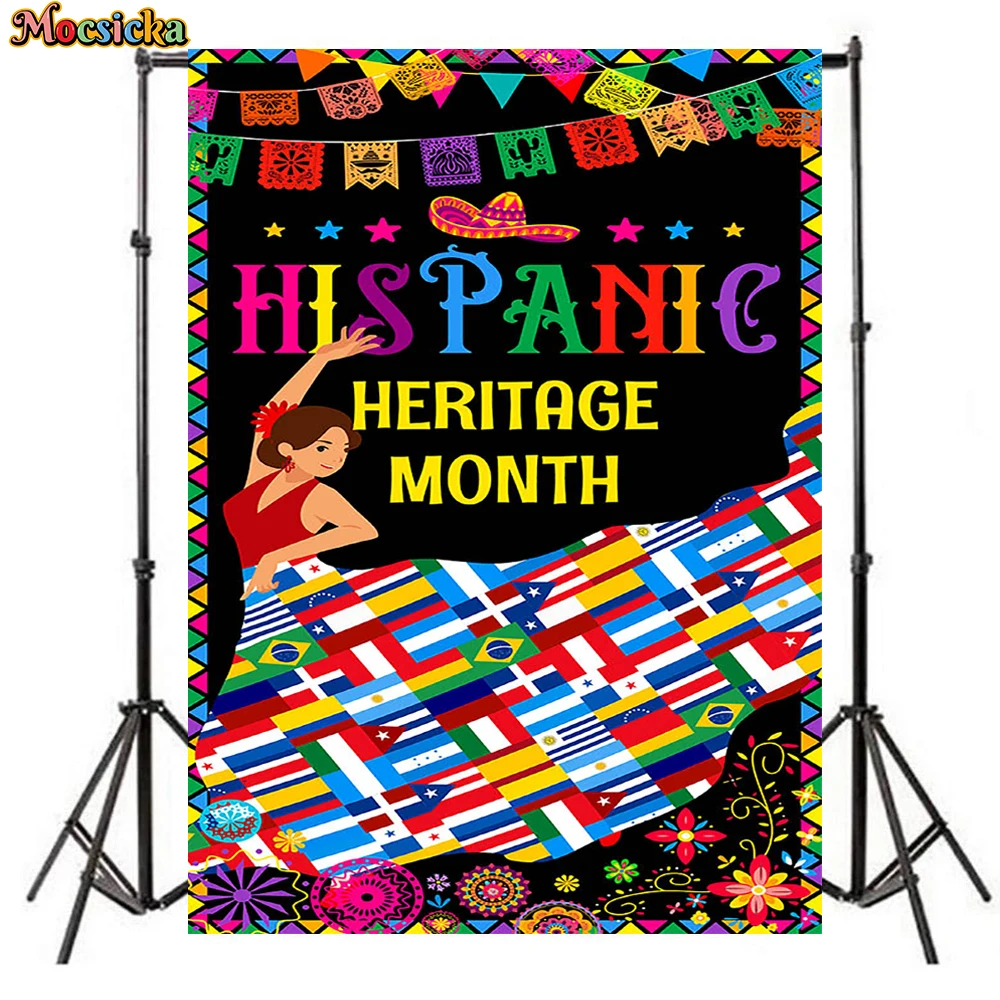 Fundo Fotográfico Mocsicka para o Mês da Herança Hispânica, Bandeiras Latinas, Papel Picado, Cenário para Fotos, Adereços para Festa e Celebração