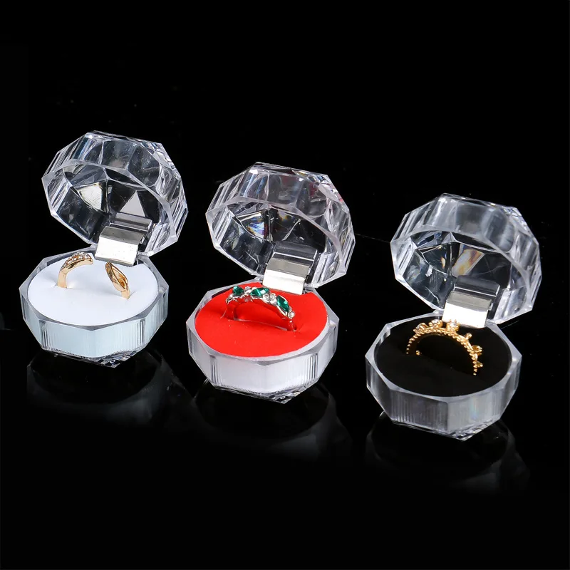 New Acrylic Transparent Square Ring Boxes Wedding Party Birthday Jewelry Storage Box Ring Earring Holder Jewelry Packaging Cases