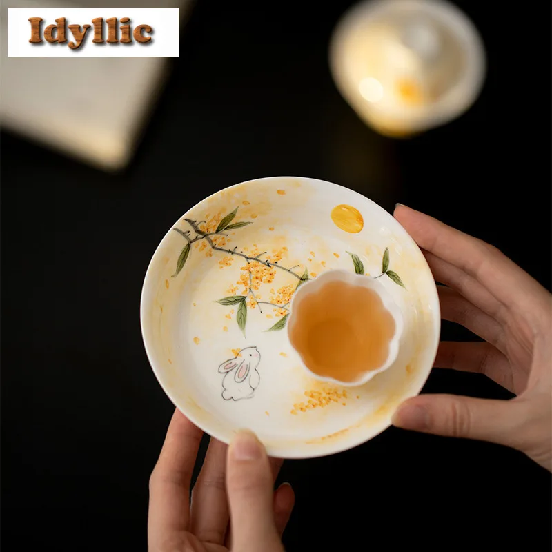 Hand-painted Osmanthus Cute Rabbit Pot Bearing Holder Teapots Heat Insulation Pad Dry Brew Table Tea Tray Coasters Tea Items view 2