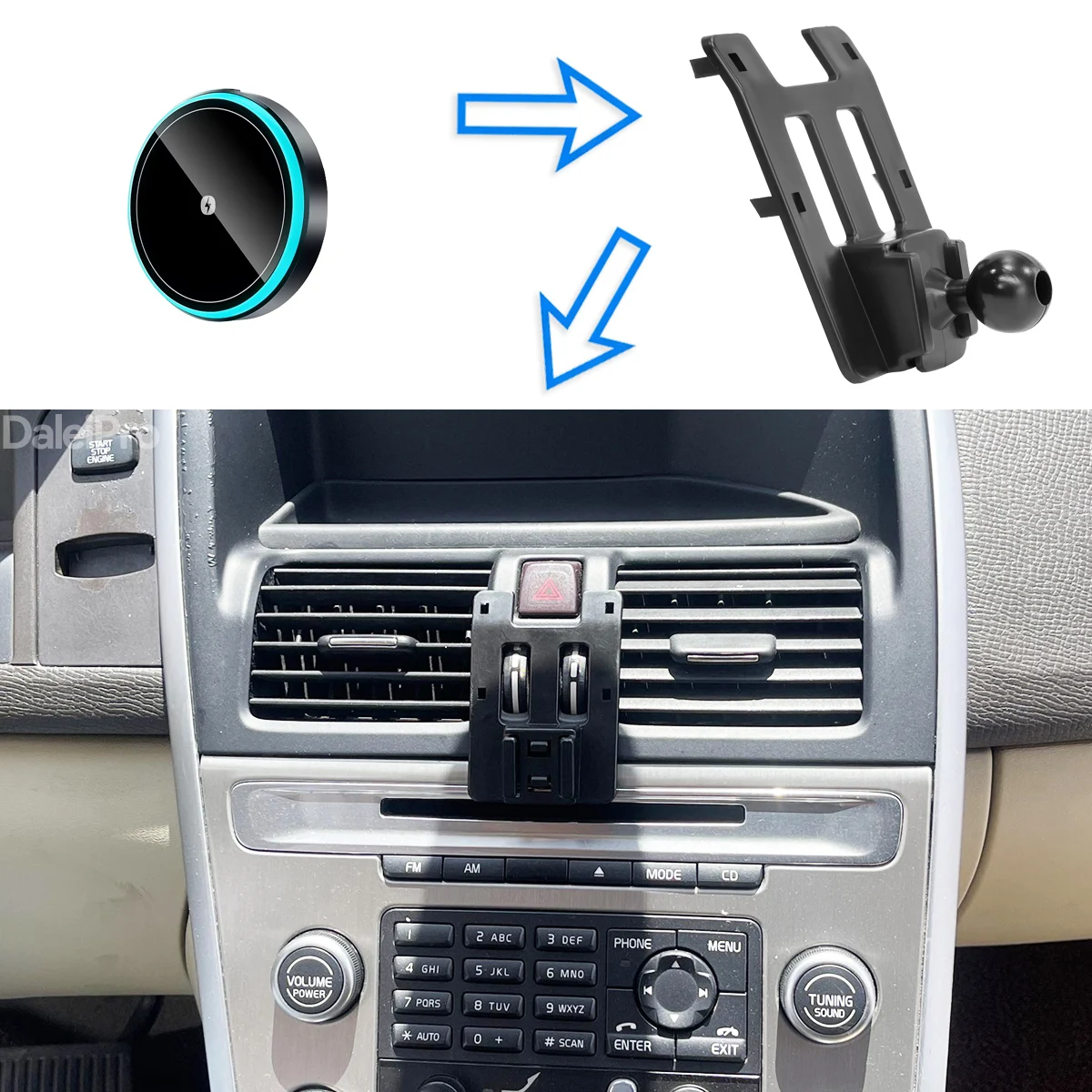 Für Volvo XC60 2009 2010 2011 2012-2017 Auto-Handyhalterung Kabelloses Ladegerät Halterung mit Automatischer Klemmung Starker Magnetischer Halter – Detail 2