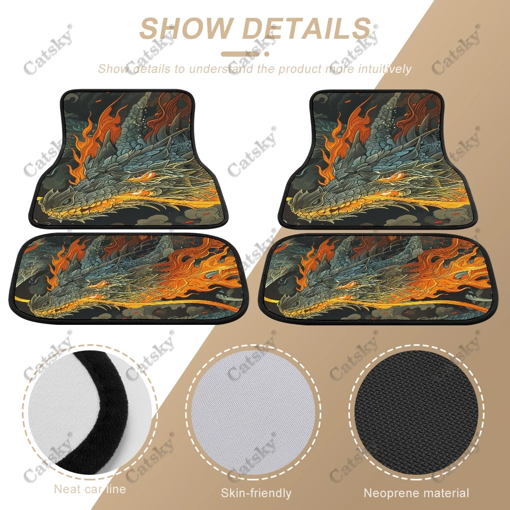 Fire Breathing Dragon Car Auto Floor Mats Carpet, 4PCS Customized Cars Mat All Weather Automotive Vehicle Pad Stylish