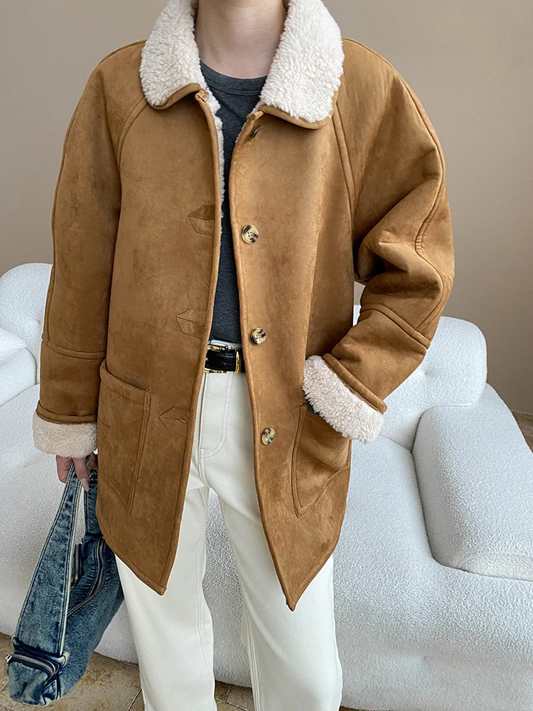 FANAN Elegante namaakbont warme jassen voor vrouwen revers enkele rij knopen kantoor dame dikke uitloper buiten cloehes 2025, winter nieuw