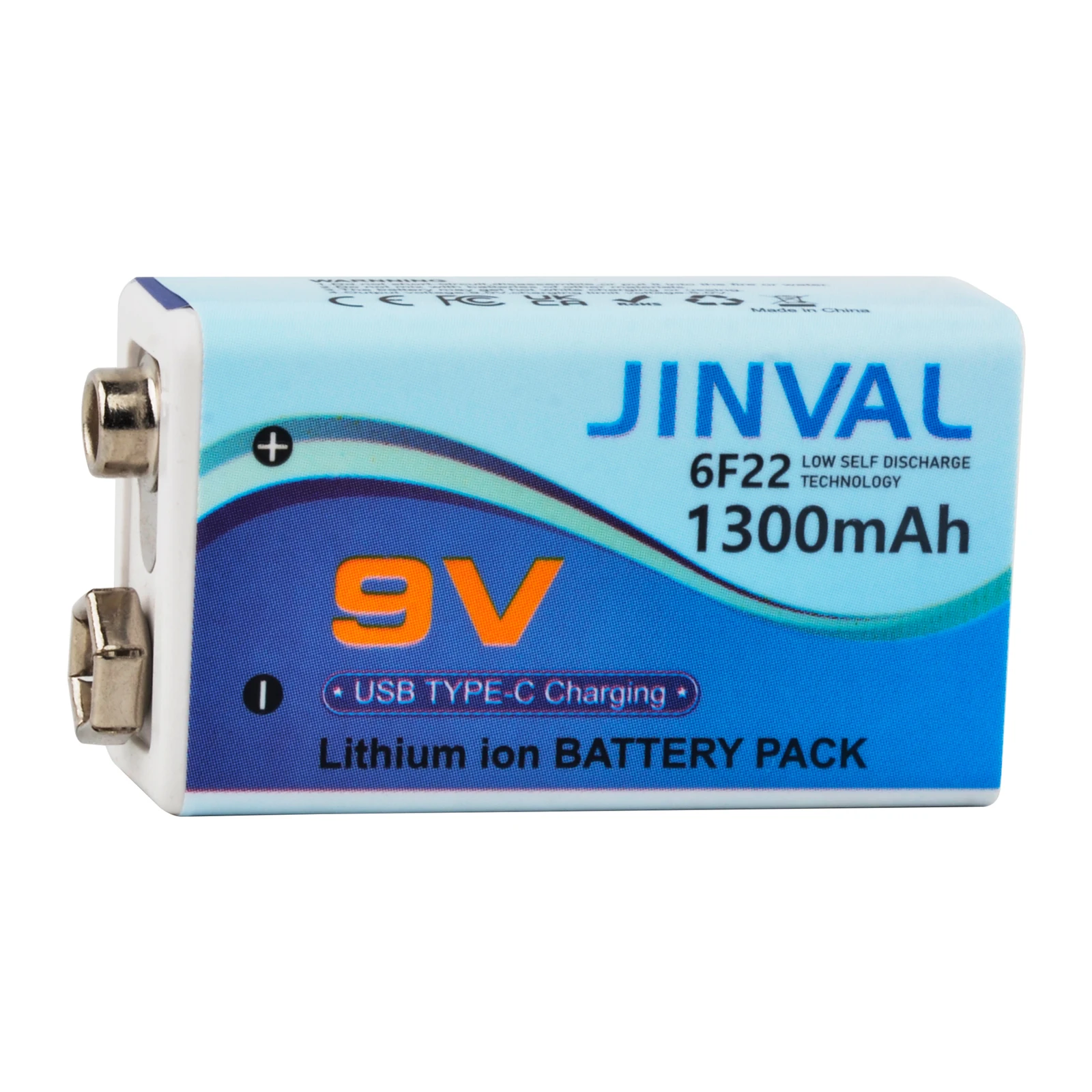 

JINVAL 9V Battery 6F22 1300mAh USB-C Charging Rechargeable Lithium-Ion Battery Pack for Multimeter Remote control toy Microphone