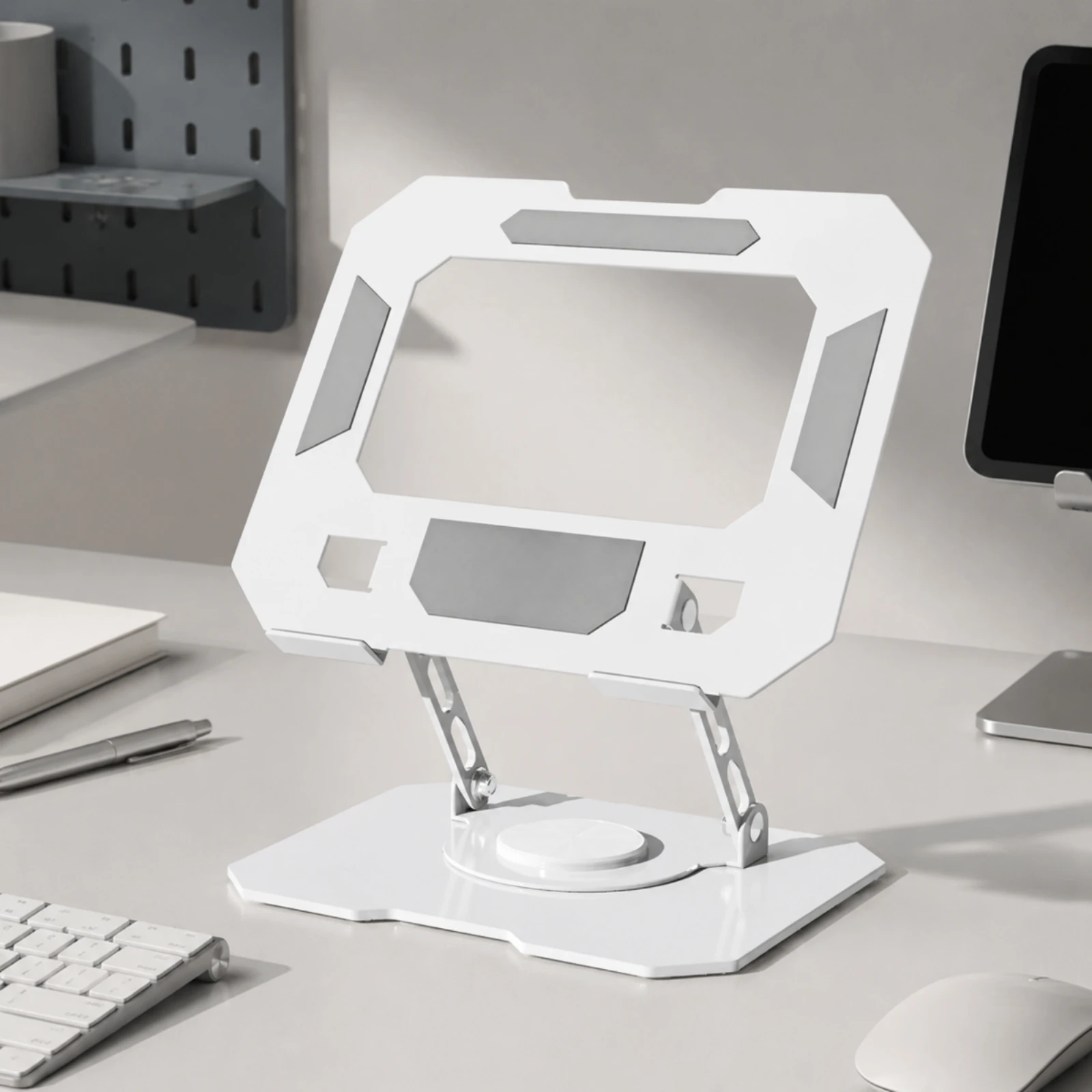 Foldable Laptop Stand Sturdy Adjustable Device Stand with Rotating Platform Phone Holder Compact for Workstation, Calls Calls