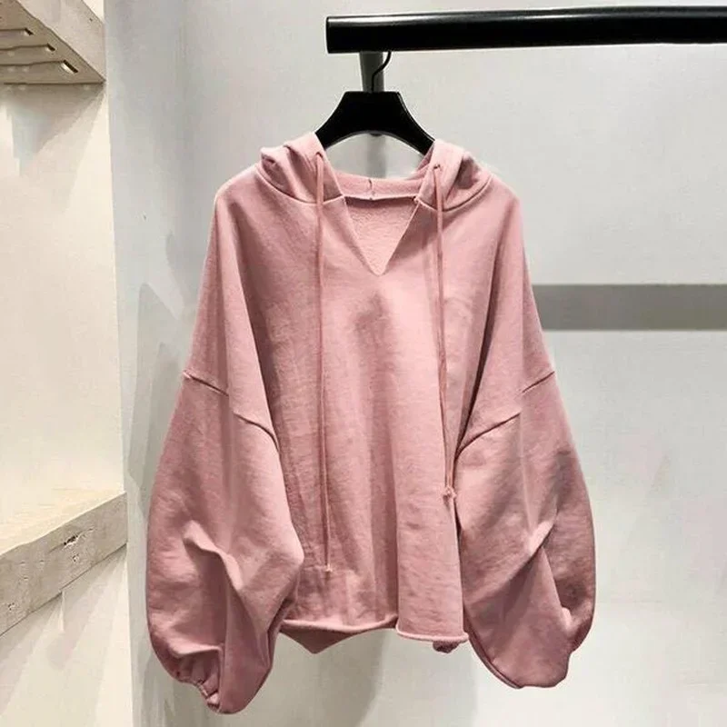 Plus Size Women\'s New Korean Long-sleeved Hooded Sweater Loose Casual Solid Color All-match Jacket Harajuku Fashion Clothing