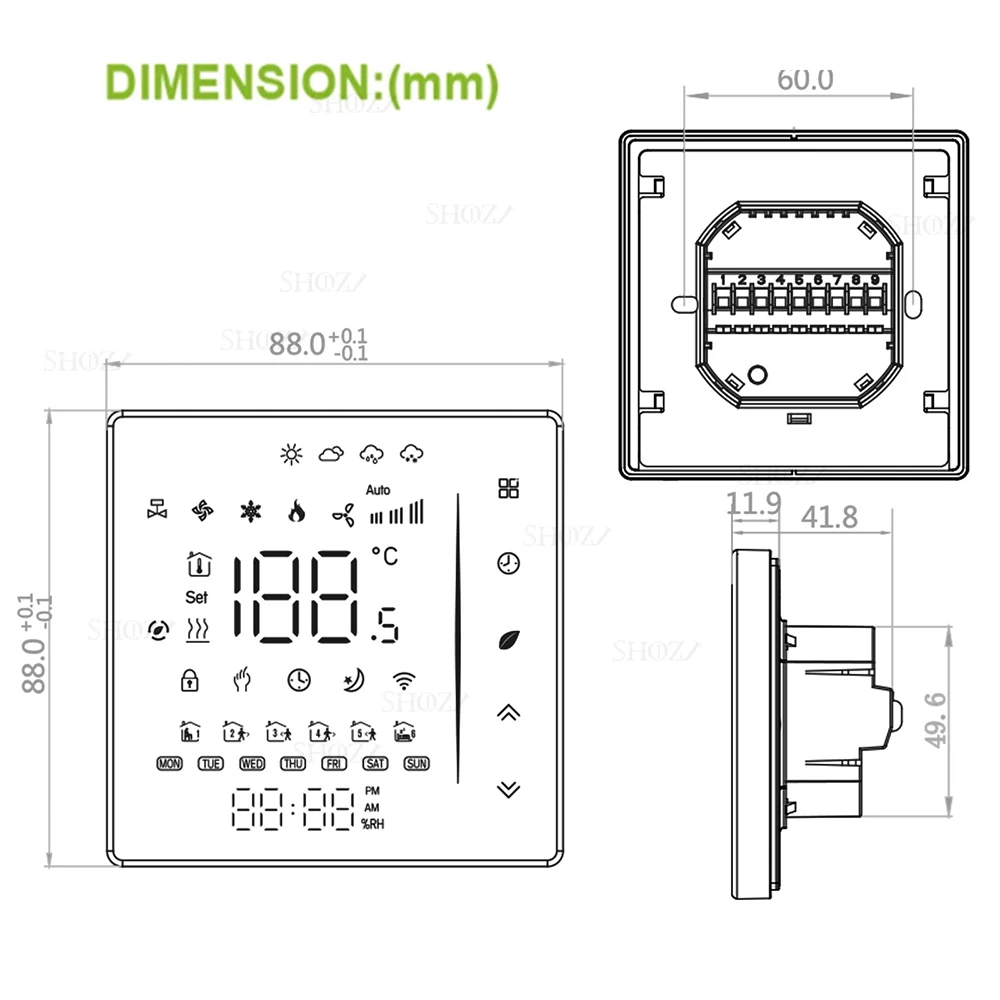 Termostato Zigbee e Wi-Fi e MODBUS TUYA per Unità Fan Coil, 2P/4P, Funzione Raffreddamento/Riscaldamento, RS485 95-240V, Controllo Intelligente HVAC