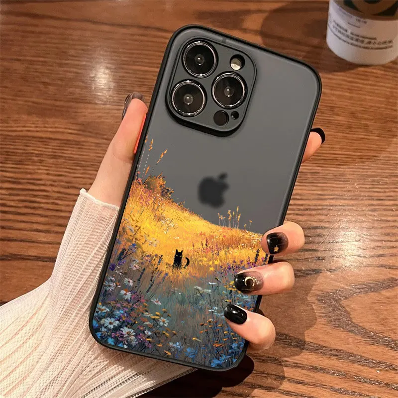 Anime Landschaft Malerei Nette Katze Telefon Fall Für iPhone 17 16 15 14 Pro Max Plus 11 12 13 Mini Pro max Stoßfest Zurück Abdeckungen – Detail 8