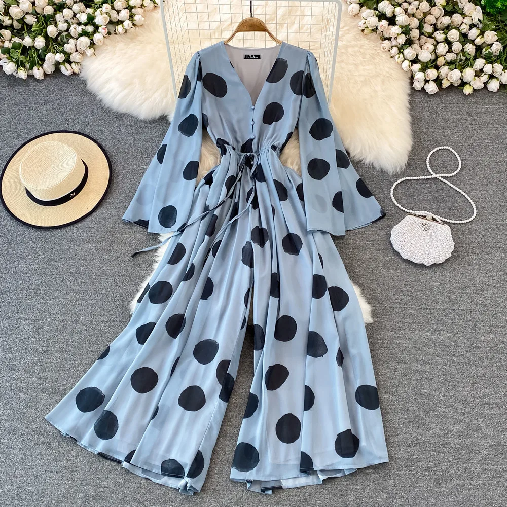 Polka Dot Women Loose Casual Jumpsuits Summer Beach Female Jumpsuit Rompers Fashion Long Bodysuit Playsuits Woman Clothes