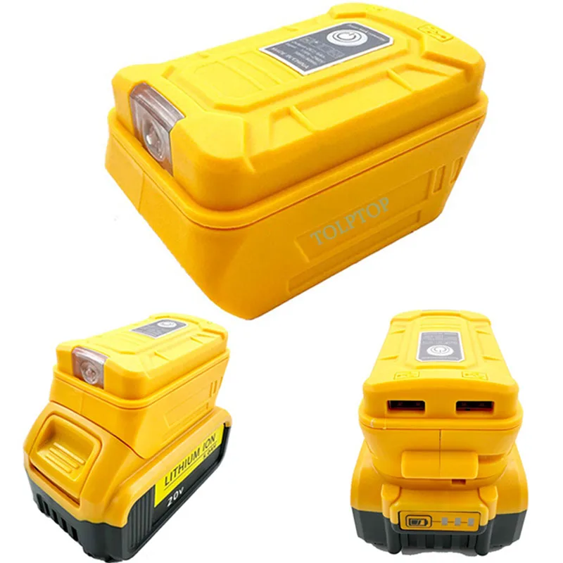 For Dewalt 18V 20V DCB205 DCB200 With Dual USB Port Fast Charging Li-ion Battery Adapter Portable Power Supply LED Light