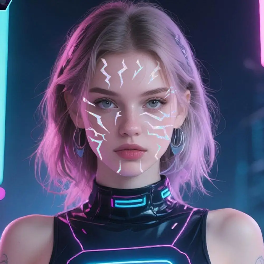 K-Pop Demon Hunters الوشم المؤقت الأرجواني البرق ماكياج جريئة للعب الأدوار تأثيري ملصقات فنية للوجه مقاومة للماء