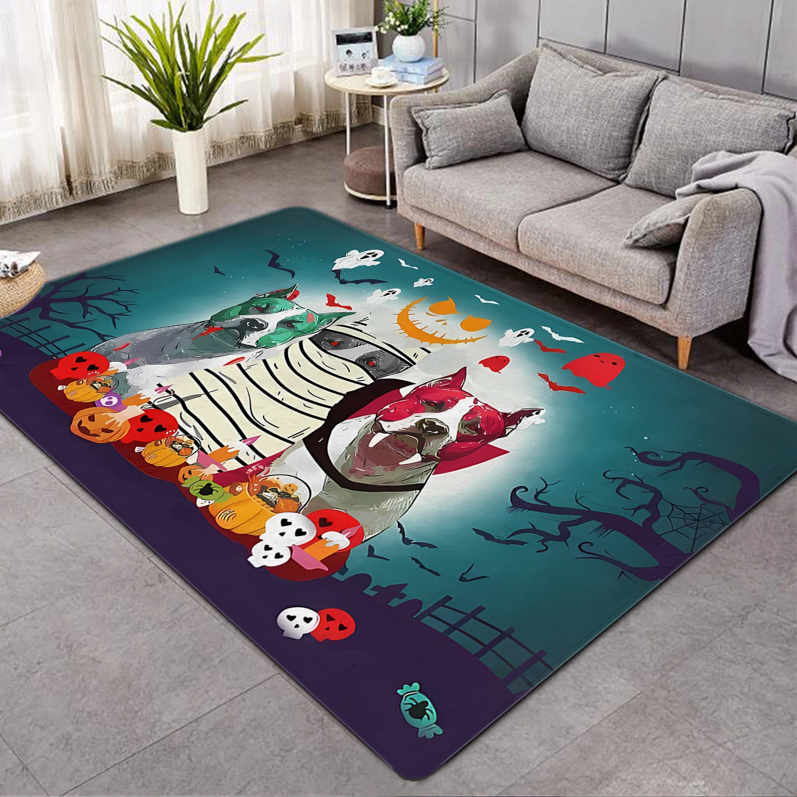 CLOOCL Halloween Carpets Funny Pets Dogs Husky 3D Printed Doormat for Living Room Cozy Flannel Area Rug Festival Gifts