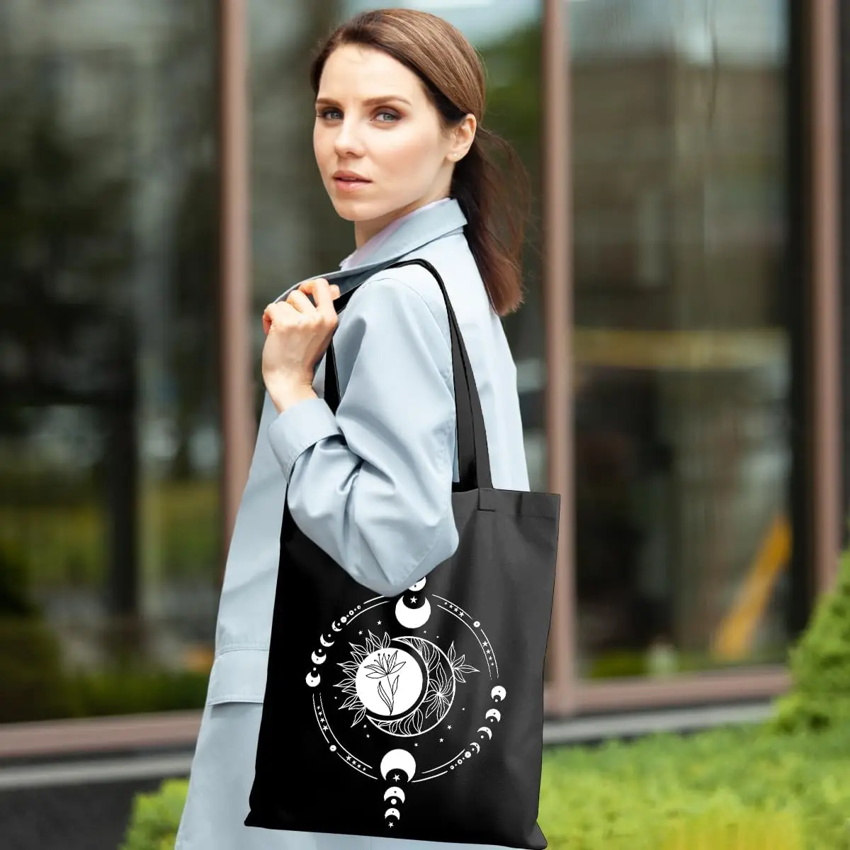Tote Bag Woman Canvas Tote Bag Large Capacity Mystic Sun and Moon Tote Bag Cottagecore Reusable Grocery Bags Sea Animals Western