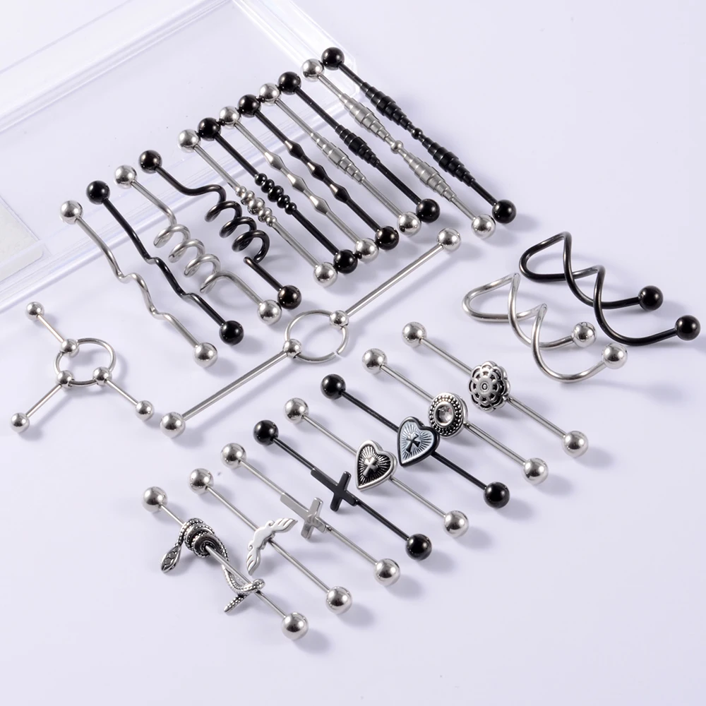 1Pcs Surgical Steel Snake Industrial Barbell Ring Ear Nipple Straight Barbell Ring Cartilage Earring Helix Body Piercing Jewelry