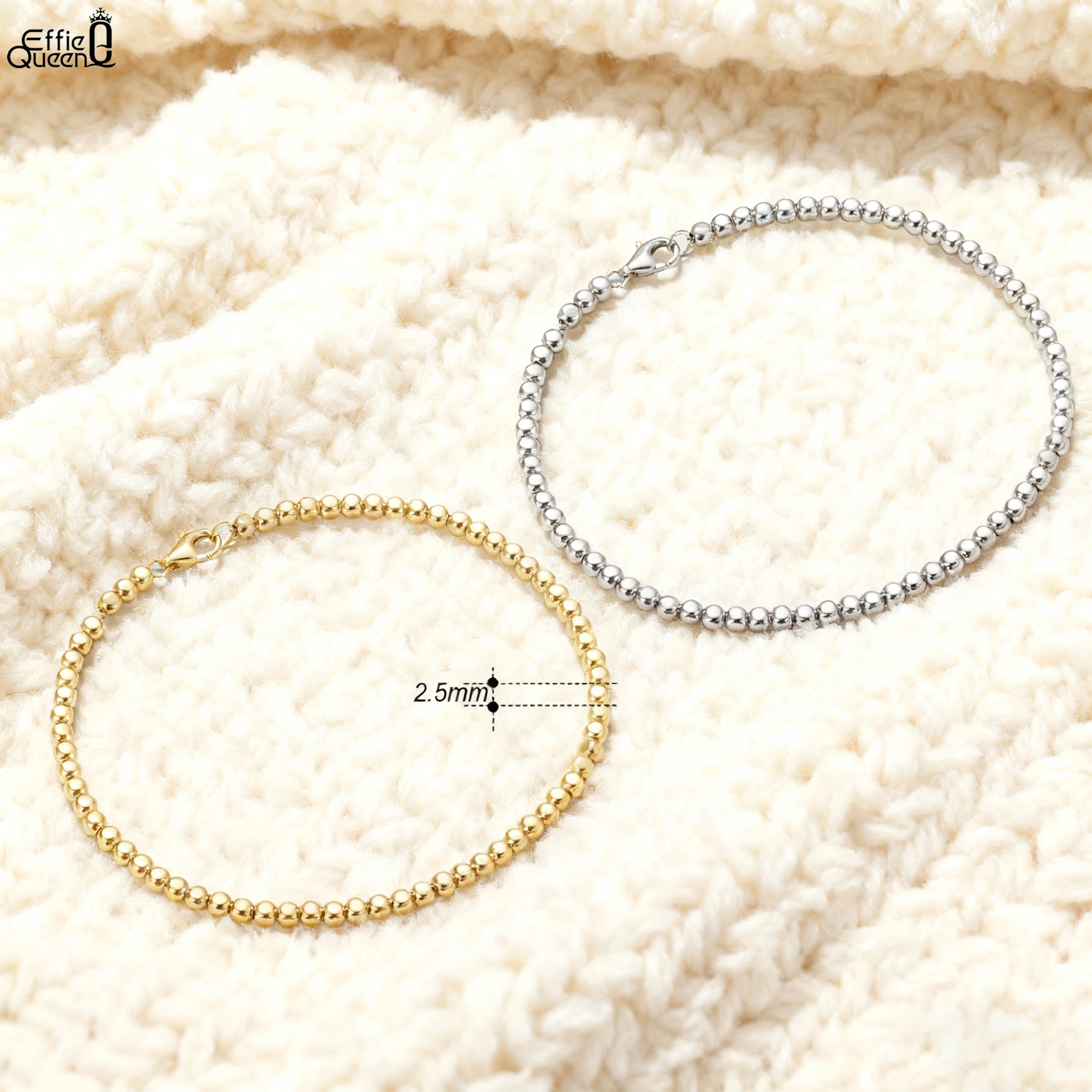 

EFFIE QUEEN, 100% стерлинговое серебро 925 пробы, золото 14 карат, квадратные бусины, браслет-цепочка, идеальные ювелирные изделия, трендовый браслет на свадьбу, вечеринку 2025, SB124