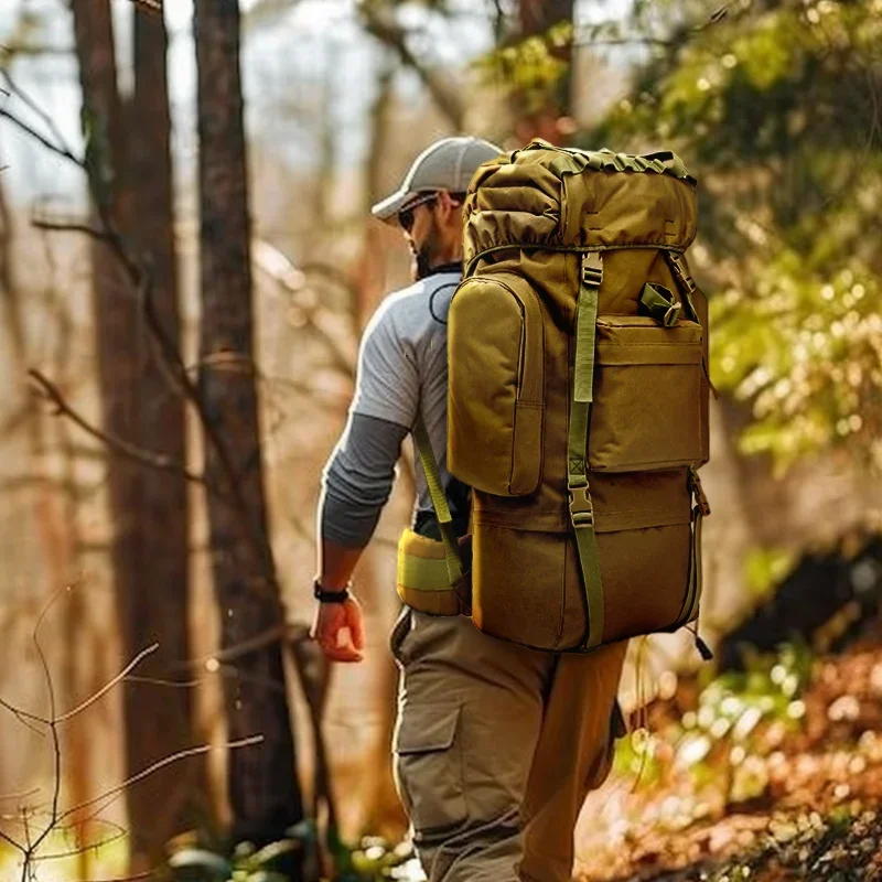 Mochila impermeable de gran capacidad de 65L para exteriores, mochila táctica para caza, Camping, cubierta para lluvia, bolsas de escalada para montañismo