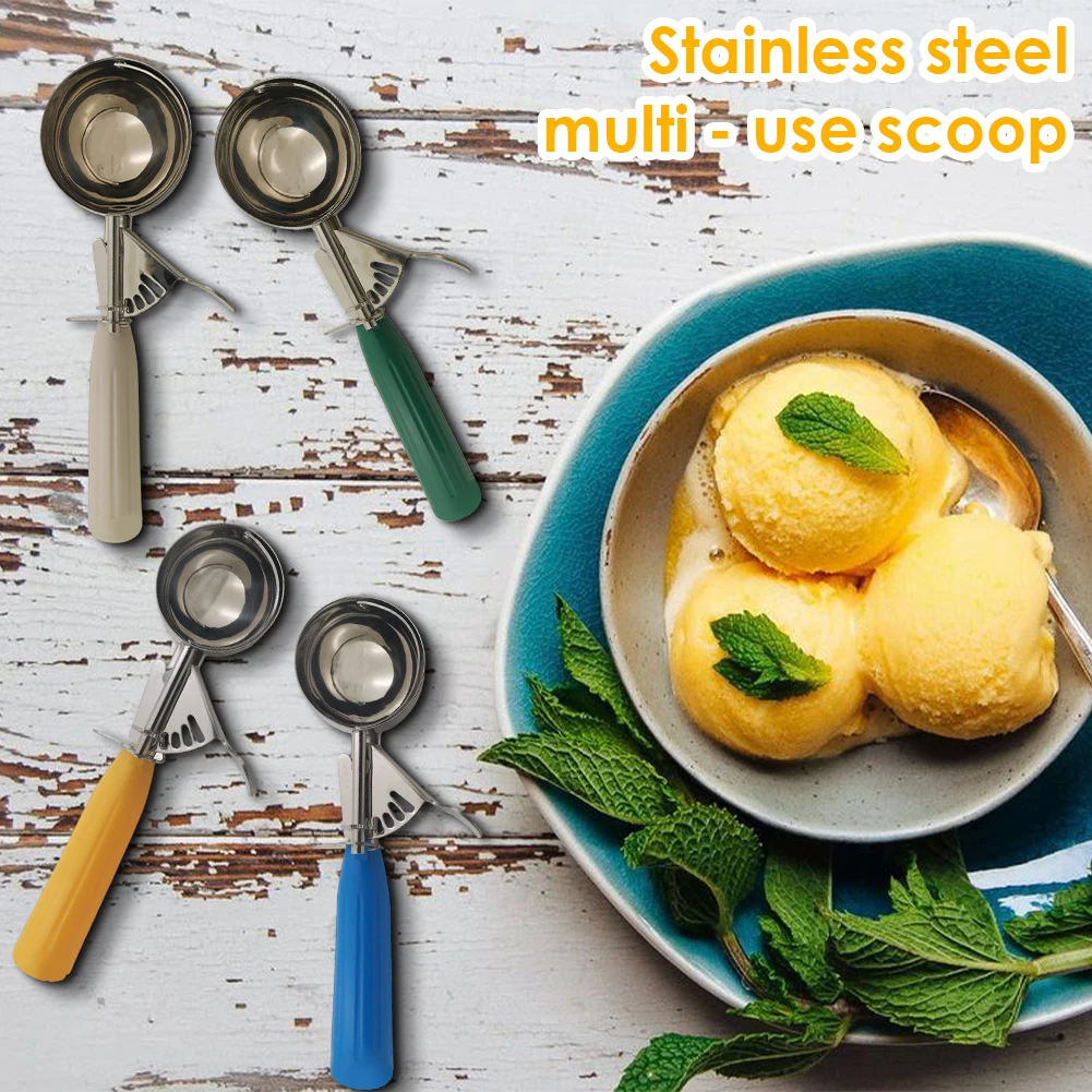 Stainless Steel Ice Cream Ball Scoop Multipropose Ice Cream Digger with Trigger Ice Cream Spoon for Cookie Ice Cream