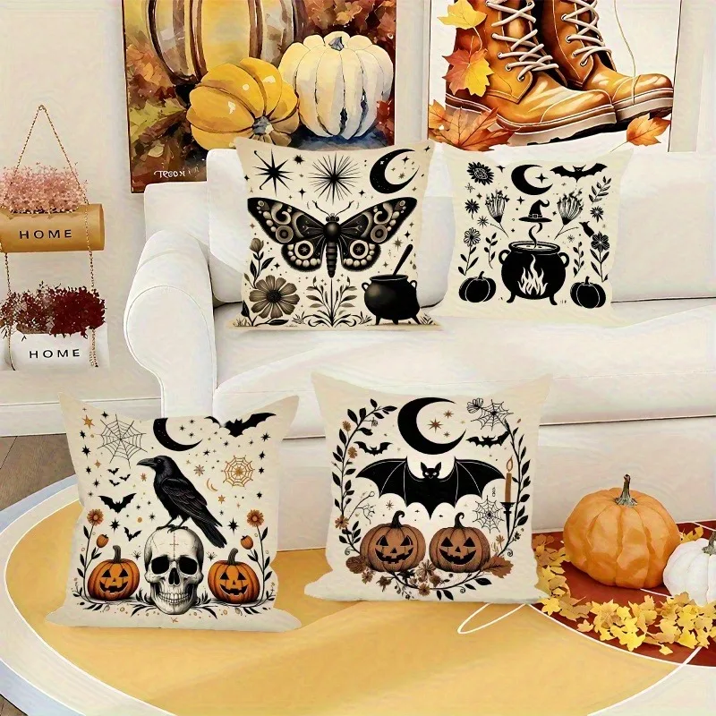

Наволочки на тему Хэллоуина: жуткий дизайн с летущими мышцами, тыквой и волшебными элементами, чехол для диванной подушки в подарок