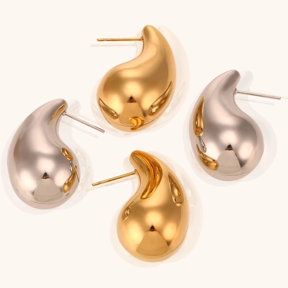 La.Muses Stainless Steel Water Drop Fashion Hollow Stud Earrings Personalized Gold Color Texture Waterproof Charm Jewelry New image 2