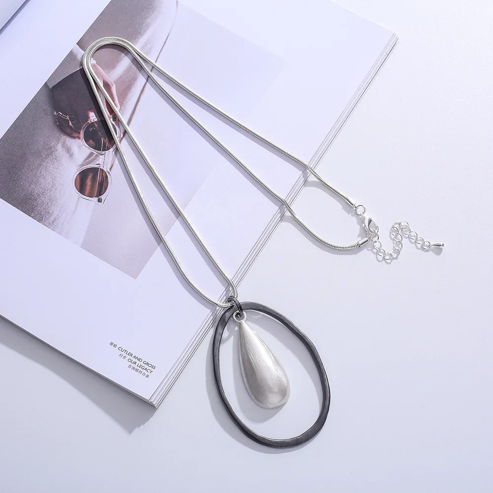 DIY accessories popular autumn and winter women's metal water drop long jewelry retro simple necklace pendant sweater chain