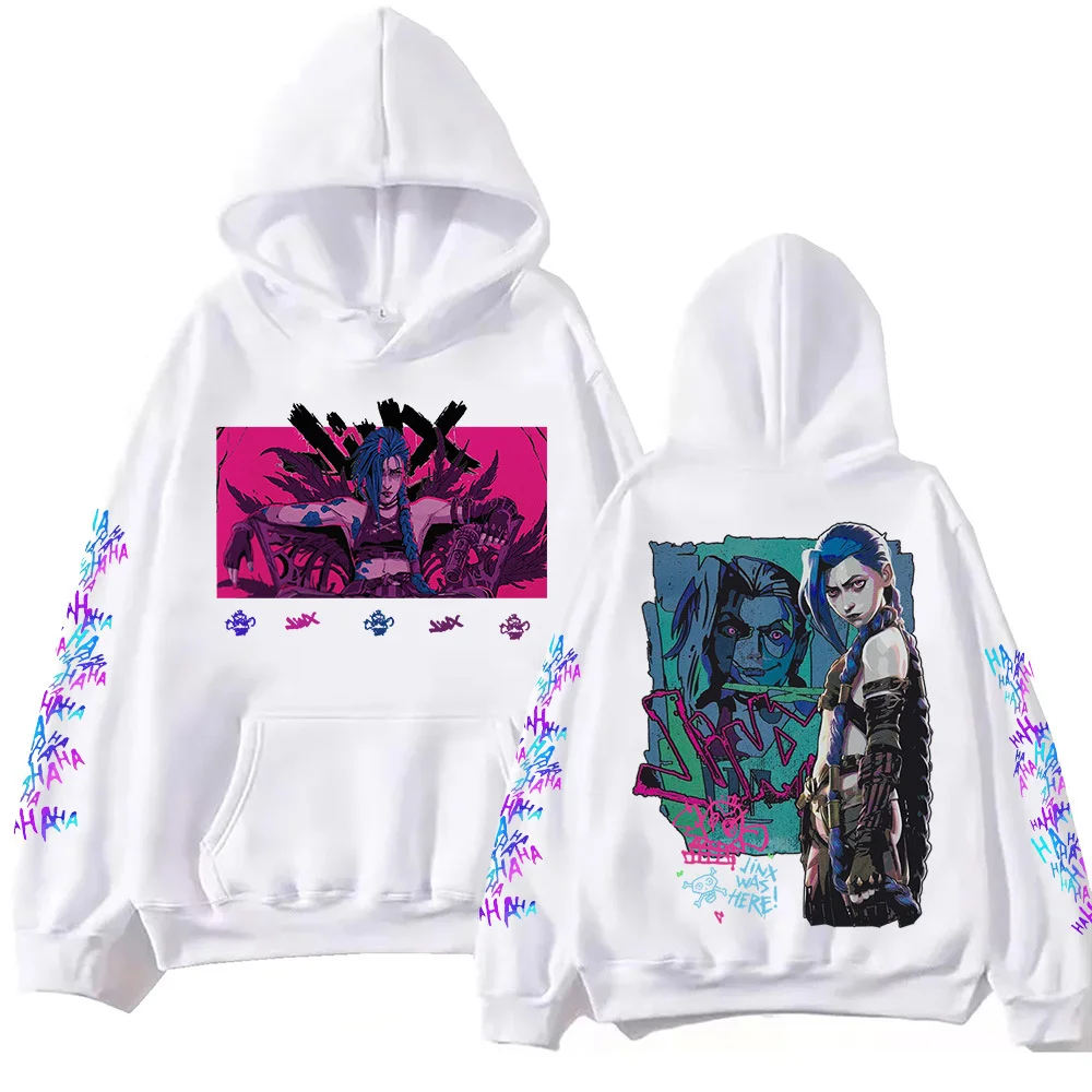 Anime Arcane League Jinx Felpe con cappuccio Stampa 3D Uomo/Donna Cartoon Tuta Felpa Manica lunga Kid Pullover Felpa con cappuccio da uomo