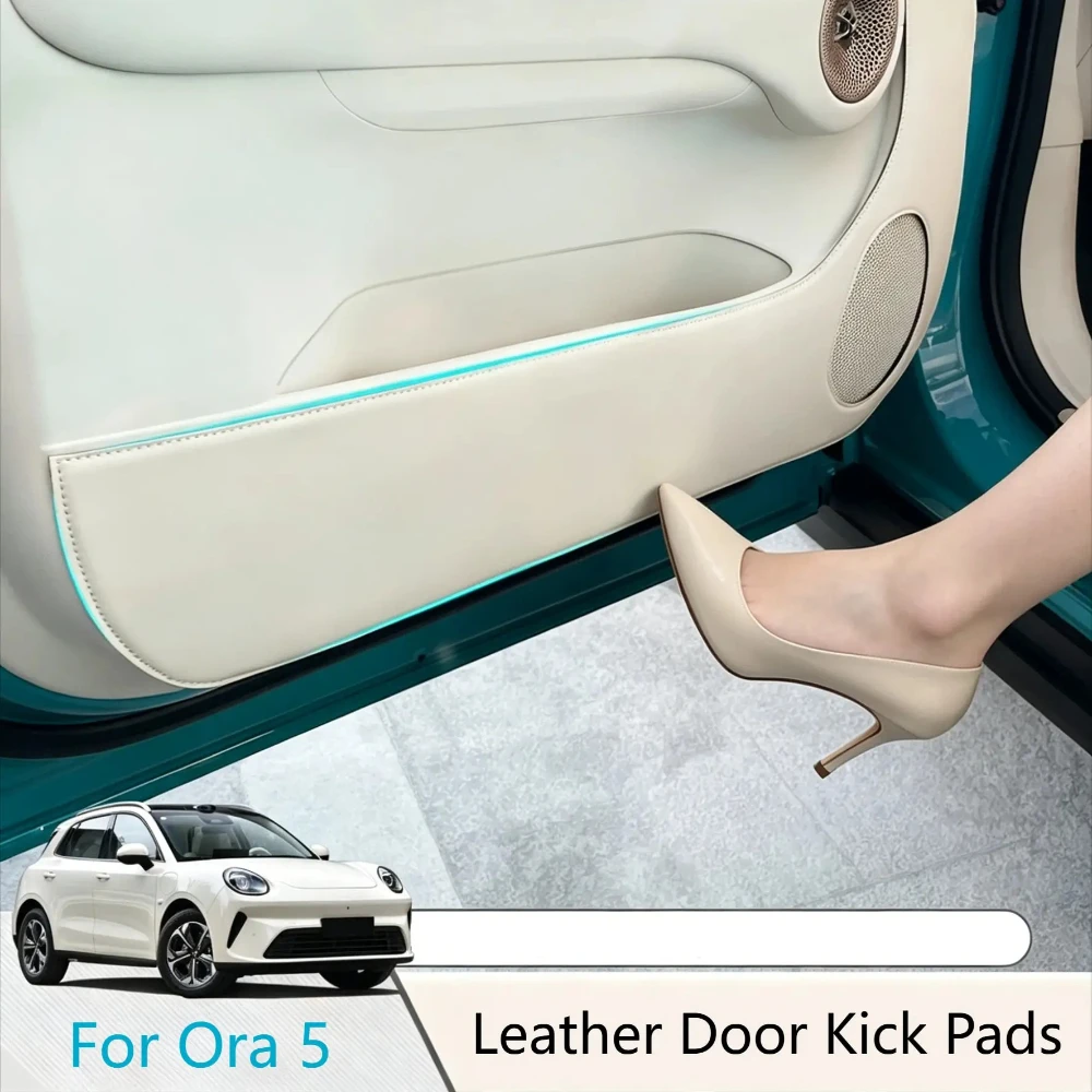 For 2026 Ora 5 Leather Car Door Kick Protection Pad Anti Scratch Dirt Resistant Car Door Sill Interior Decoration Parts 4PCS