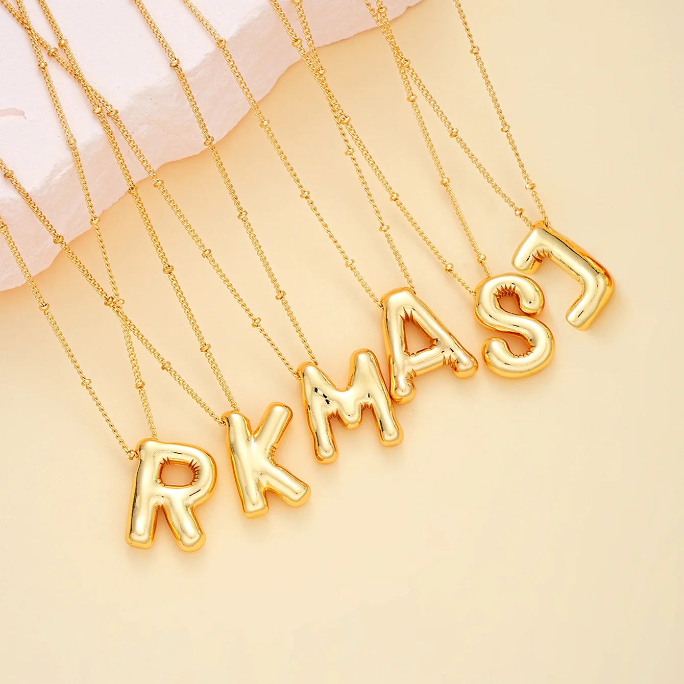 New Dainty Gold Plated Chunky Balloon Bubble Initial Letter Pendant Choker Necklaces for Women Custom Personalized Jewelry Gifts