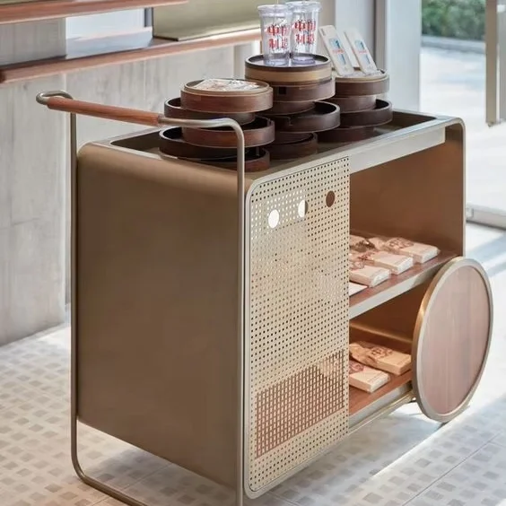 Wholesale OEM ODM Durable Modern Wooden Metal Commercial Flower Restaurant Bar Coffee Room Service Cart Hotel Trolley
