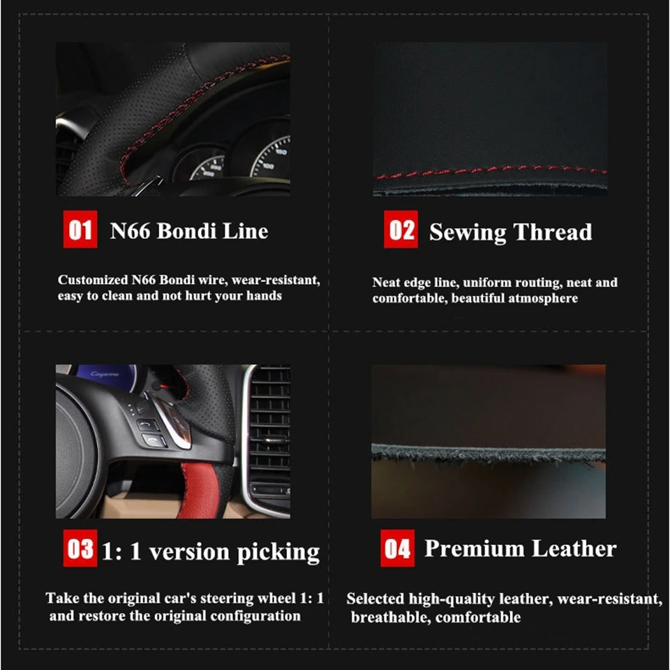 Car Steering Wheel Cover Non-Slip Black Leather Original Steering Wheel Braid For Peugeot 308 Old Peugeot 408 Car Accessories