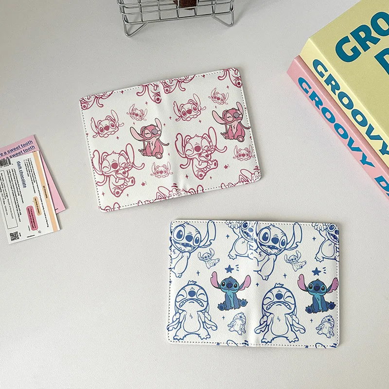 Disney Stitch Passport Holder Fashion PU Leather Travel Passport Protective Cover ID Credit Card Holders Travel Accessories