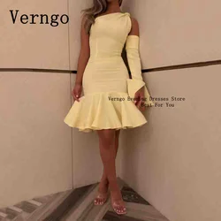 Verngo Blush Yellow Crepe Mini Party Dress One Shoulder A Line Short Cocktail Dress Women Saudi Arabic Formal Prom Dress