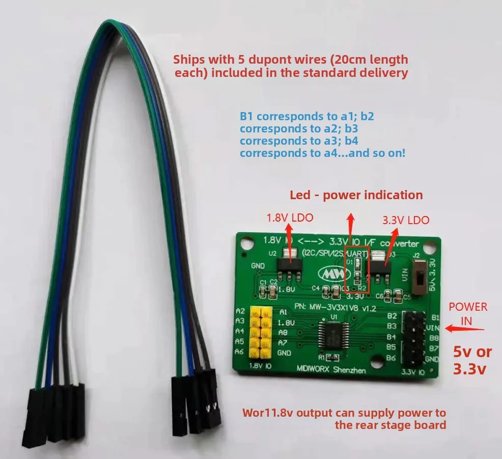 8 Channel Bidirectional Level Shifter Board 3.3V to 1.8V 1.2V Logic Converter Module I2C SPI UART