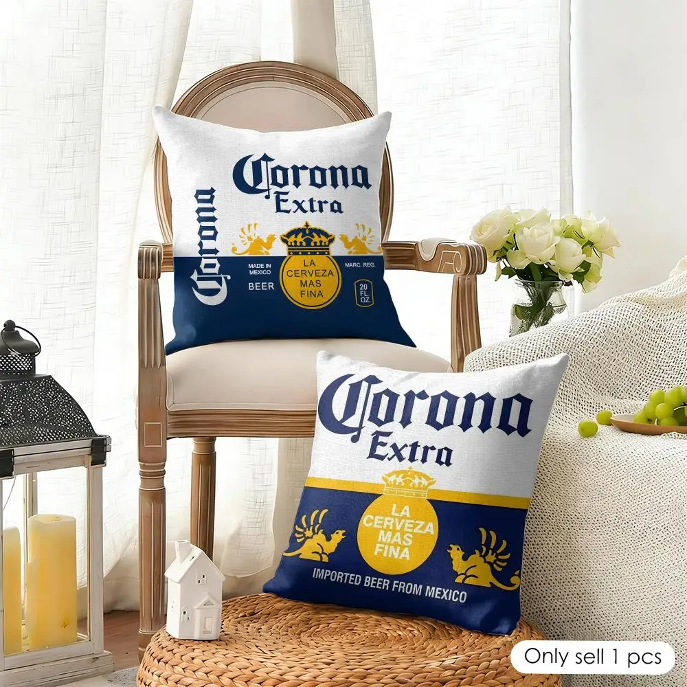 C-CoronaS E-Extra Beer LOGO Cushion Cover Organic Linen Square Pillow Case Durable Non-Allergenic And Kind To Skin