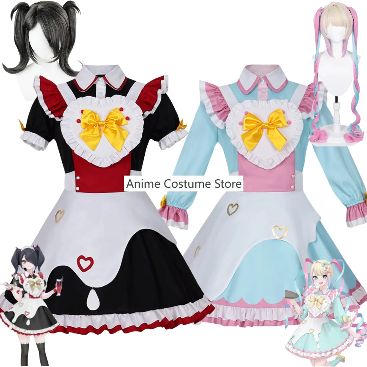 Fantasia de Cosplay Anime com Peruca para Mulheres, Vestido Empregada, Kawaii, Dia das Bruxas, Fato de Natal, Garota Necessita, Oversize, Ame Chan KAngel