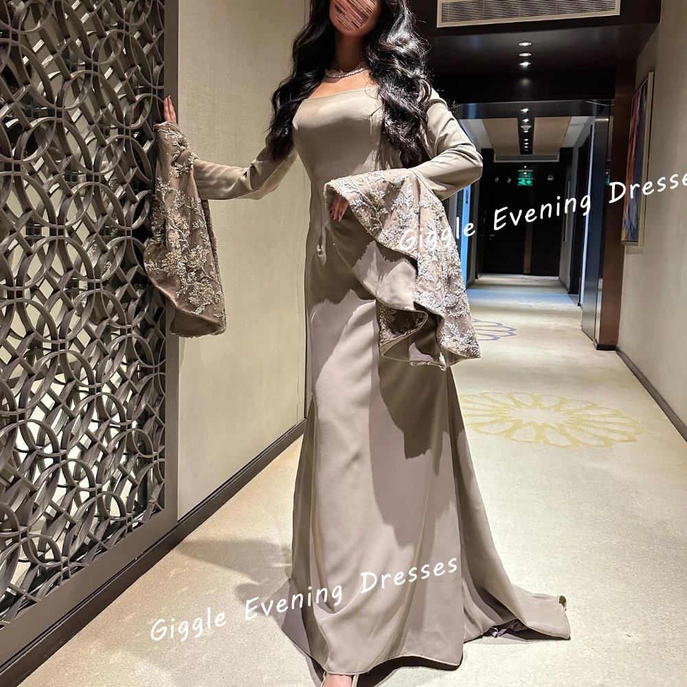 

Giggle Crepe Flare Sleeve Appliques Elegance Prom Gown Saudi Arab Exquisite Floor-Length Evening Party Dresses for Women 2024