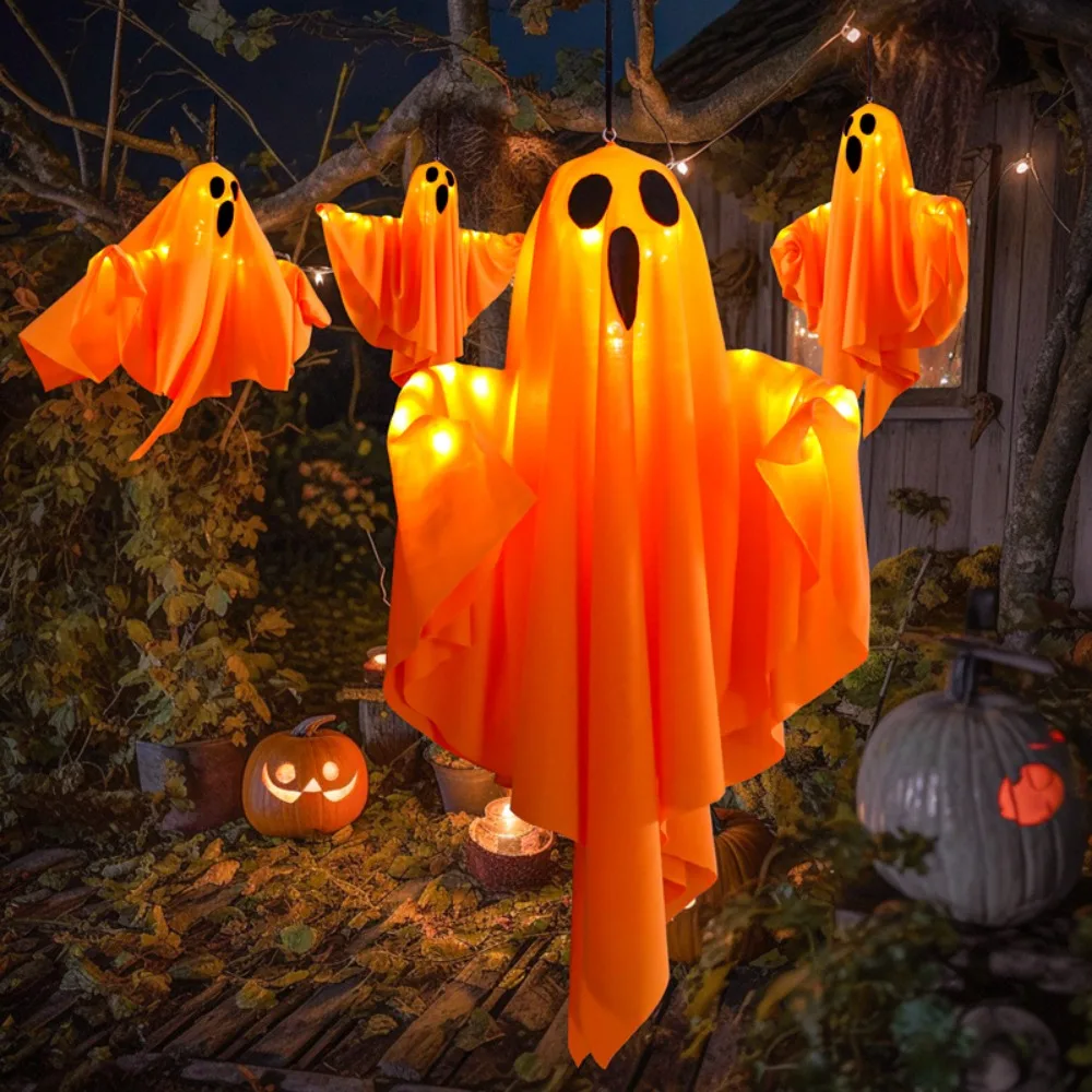 Halloween LED Glow Ghost Lights polyester button battery Night Light home party Haunted House Horror Hanging Decoration Supplies