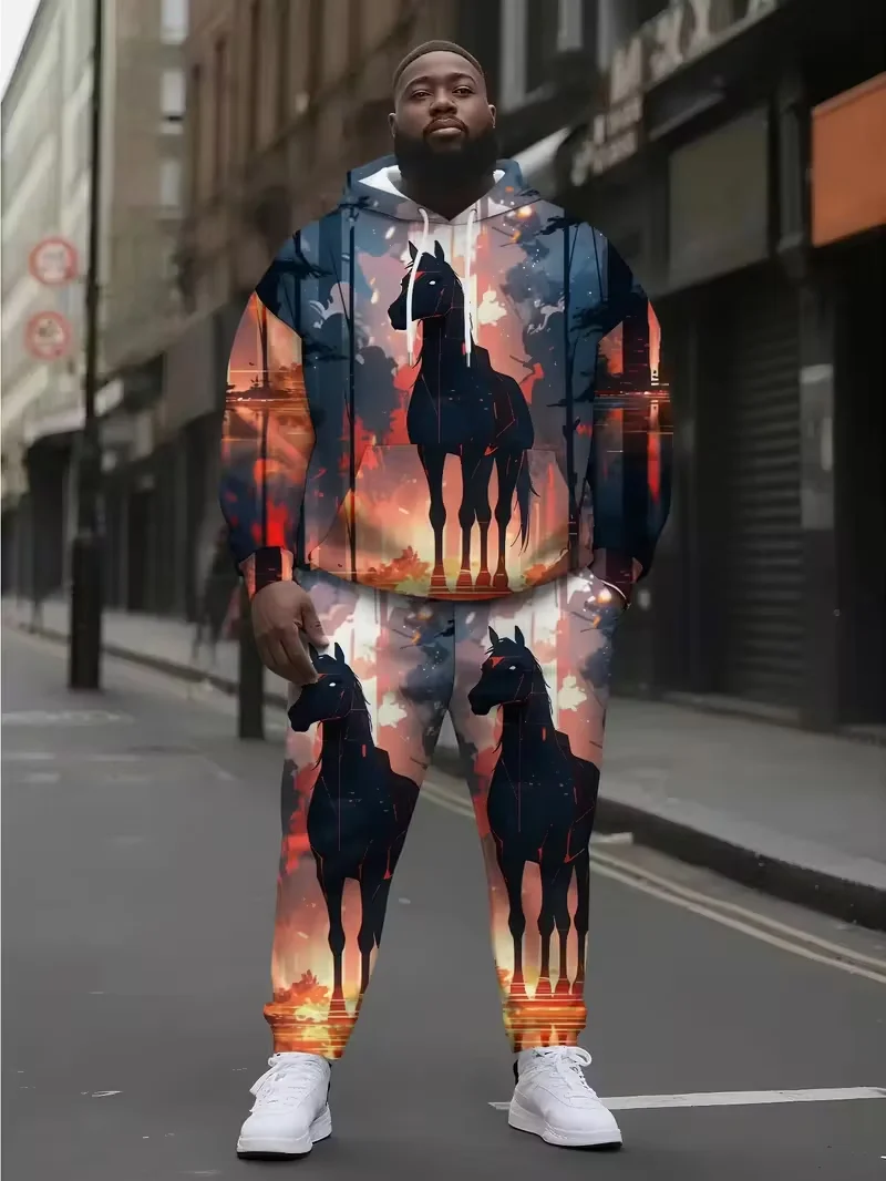 

Fashion Horse Pattern Hoodies Pants 2pcs Sets 3D Print Adult Two Pieces Tracksuit Couple Xmas Gift Jogging Suits