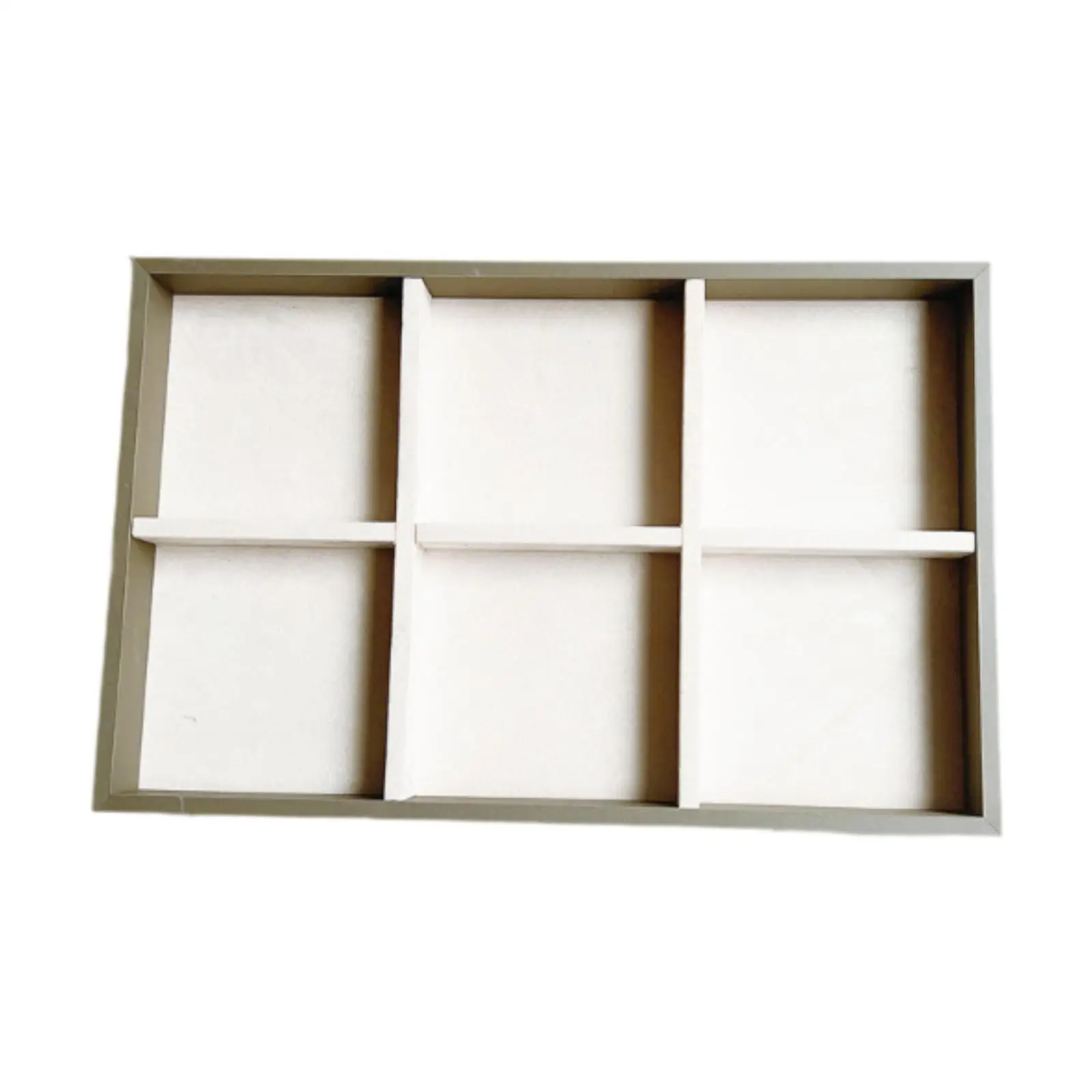 6 Grids Wood Jewelry Organizer Tray 17.7x11.4x2.4inch Removable Divider