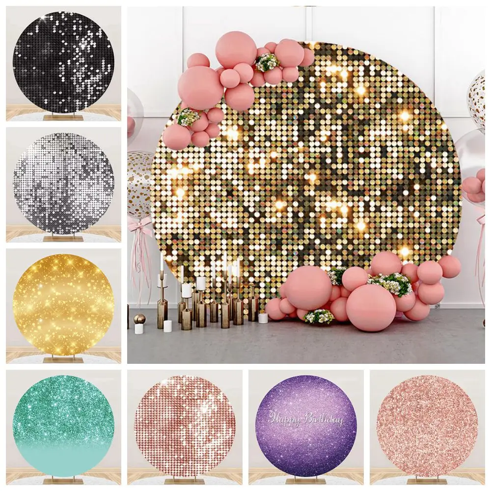 

Glitter Round Backdrop Cover Shiny Dots Bokeh Wedding Birthday Party Ceremony Event Photography Background Decor Photostudio