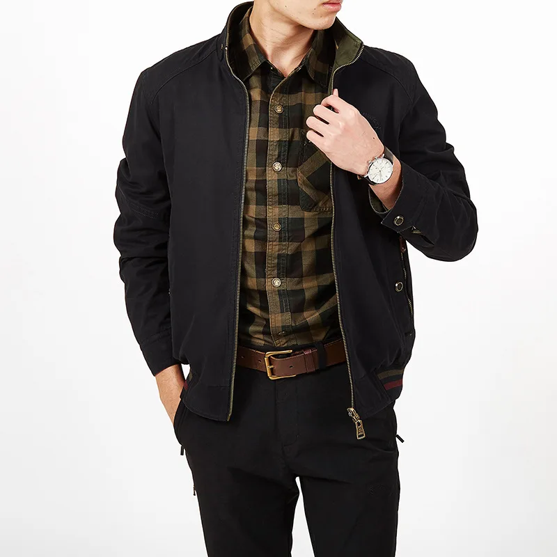 Spring Autumn Reversible Stand Collar Cotton Jacket Men's Plus Size Casual Outerwear