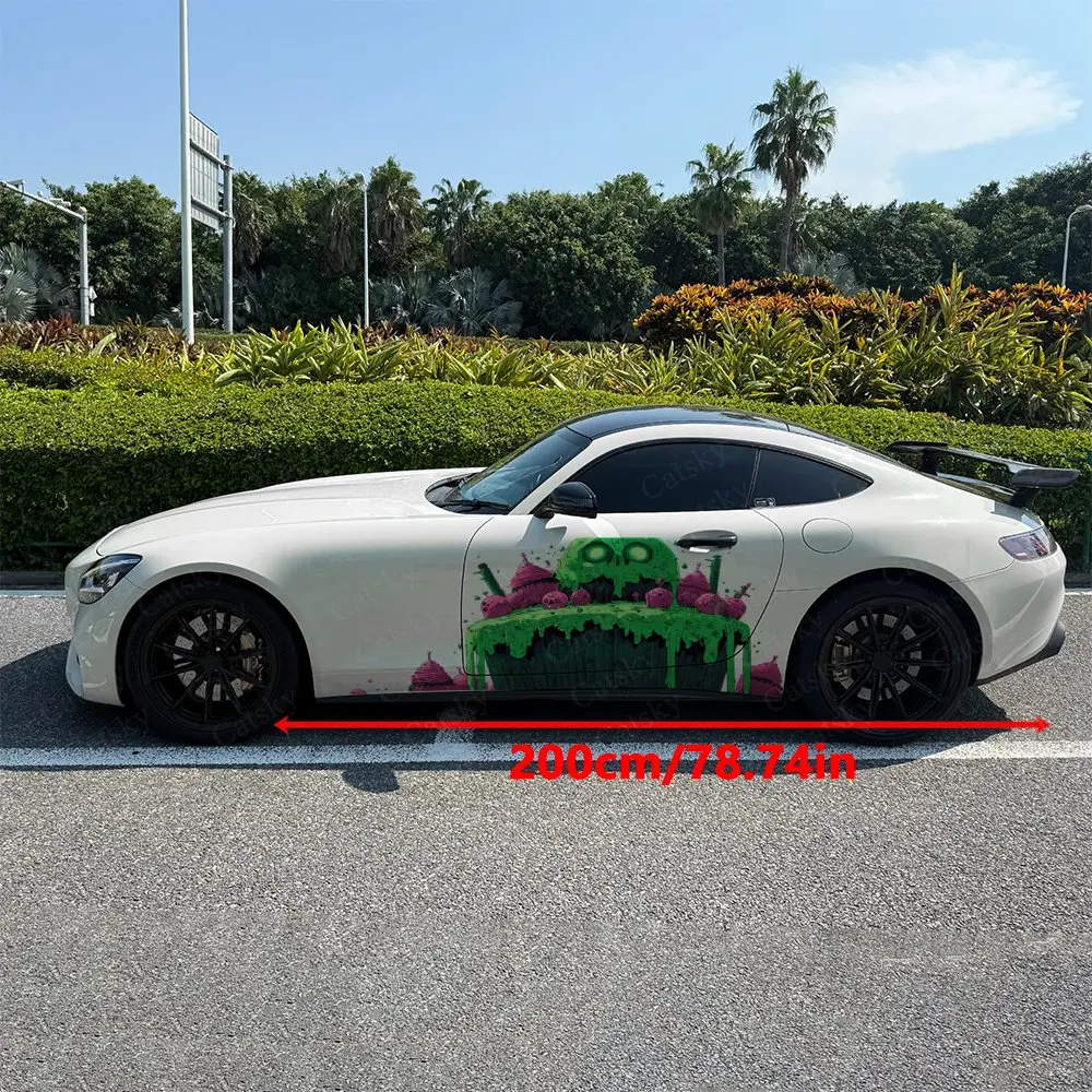 2Pcs Green Skull Sweet Prison, Durable, Fade-resistant, Enhance Vehicle Aesthetics With Bold Artistic Design Car Vinyl Wraps